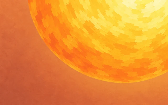 A large sun disk extends beyond the top edge, facing a darker open area below.