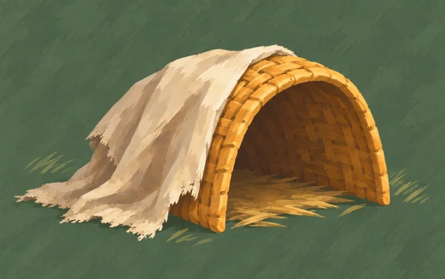 A low cover shelters a dry cloth, with one side left open beside the small protected space.