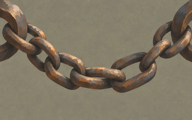 A short chain caught in a sturdy ring hangs in a loose arc beneath its cropped anchor point.