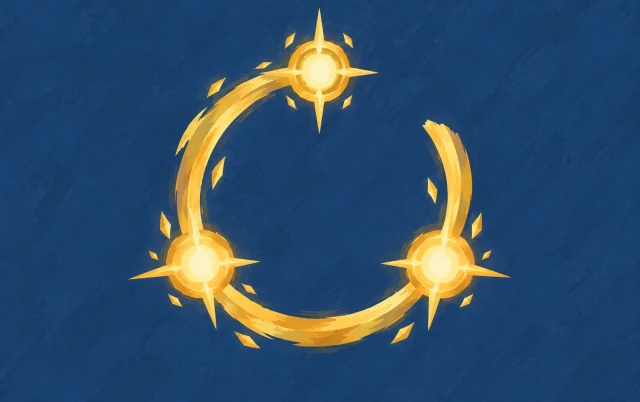 Three points of light sit along a large unfinished ring with a clearly visible open section.